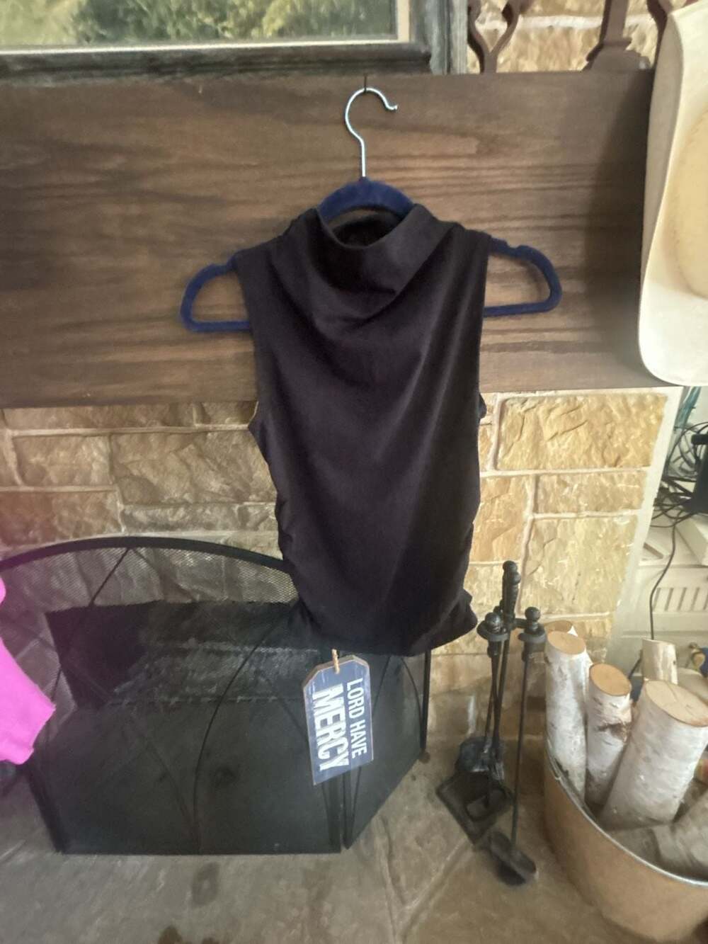 Gap Modern Tank Black Mock Neck Sleeveless Ruched Side Top